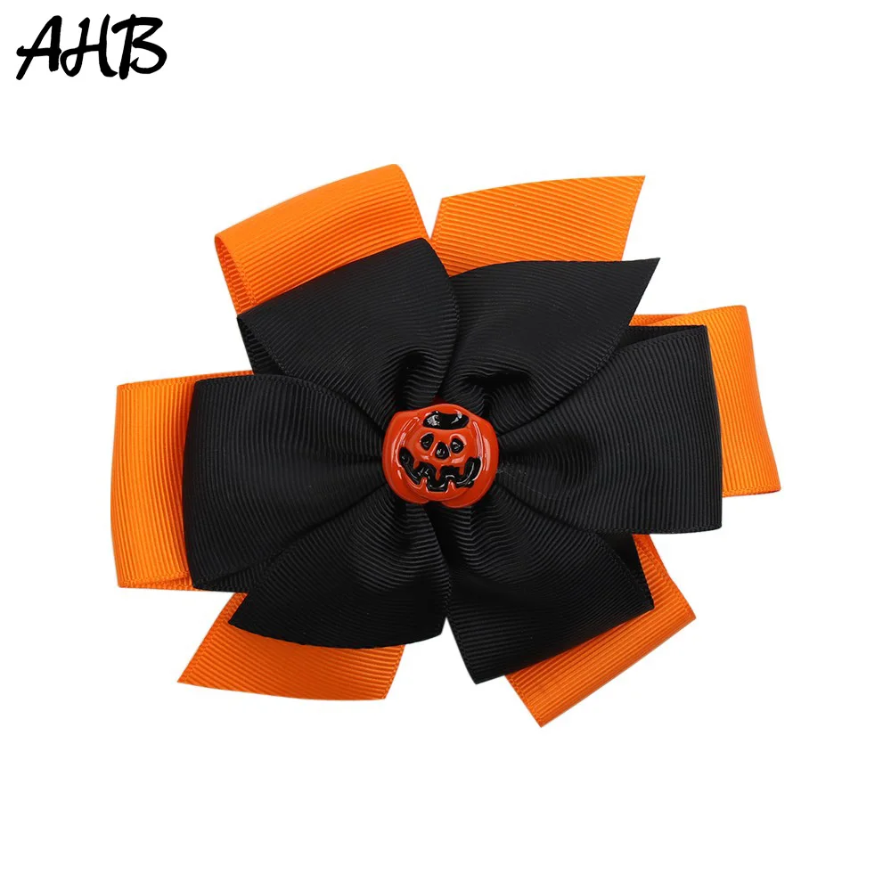 

AHB 5 Inch Festival Hair Bows for Girls Solid Hair Ribbon Funny Pumpkin Hairgrips Party Kids Halloween Hair Accessories