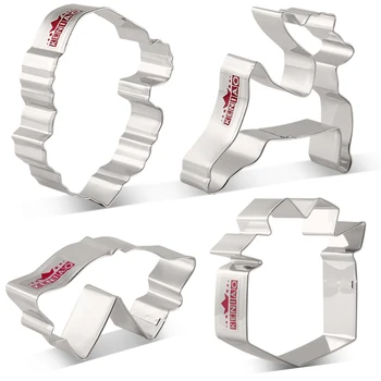 

KENIAO Christmas Cookie Cutter Set - 4PC - Santa Face,Gift Box,Double Bell,Reindeer - Biscuit Cutters - Stainless Steel