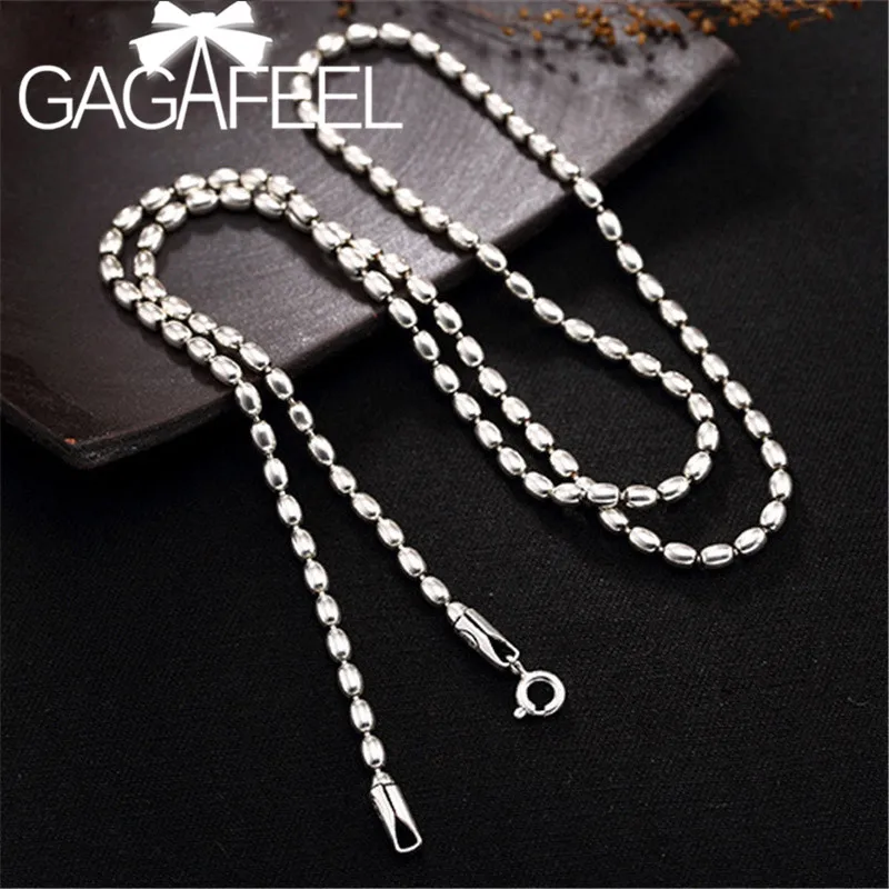 

GAGAFEEL Real 925 Sterling Silver Beads Necklace Long Men Chains Necklaces Men's Women 3MM 50/55/60/ 65/70/75/80cm