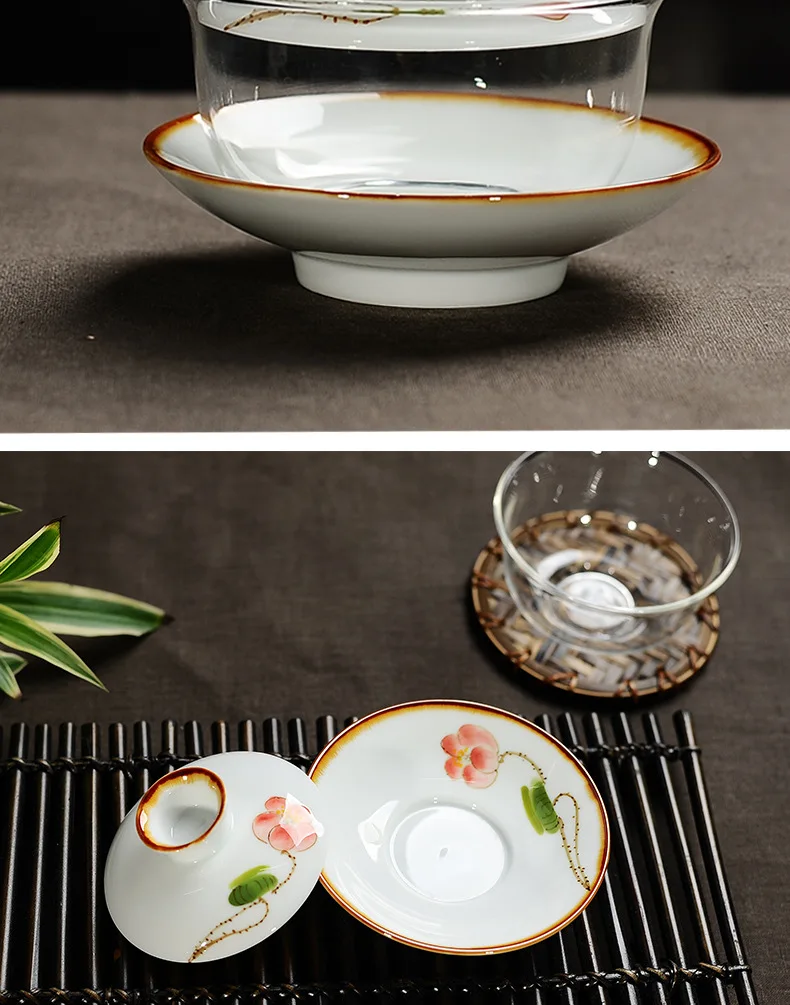 Китайский стеклянный Gaiwan, чайная чашка, портативный чайный набор кунг-фу, дорожный чайник