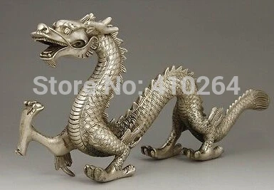 

CHINESE OLD BIG WHITE COPPER HANDWORK CARVING DRAGON STATUE