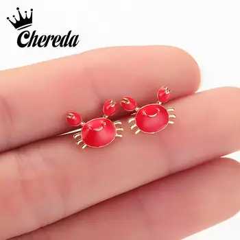 

Chereda Clab Studs Earrings For Women Red Cute Ear Jewelry Fashion Earrings oorbellen aretes de mujer modernos