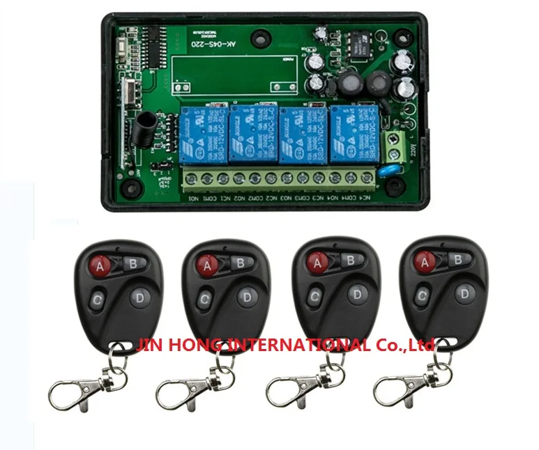

85-220V 4CH RF Wireless Remote Control System / Radio Switch remote switch 220V Learning code receiver+ 4* remote controller