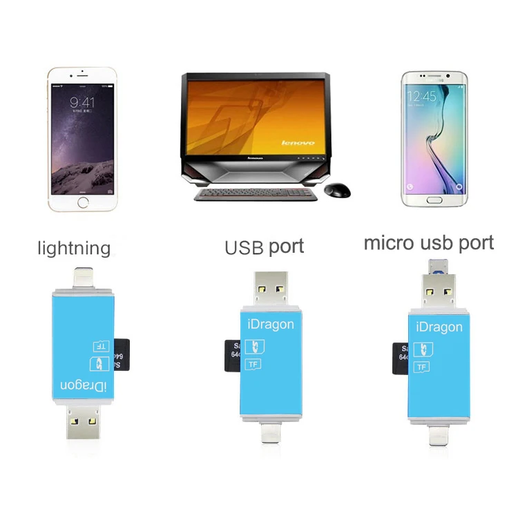 UTHAI R004 мульти кард-ридер 3в1 Lightning/Micro USB/USB2.0 TF/SD карта адаптер для iPhone 7 8 11 X XR