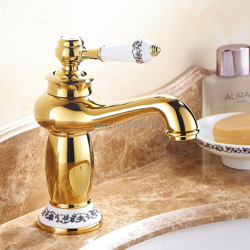 Для ванной смесителя керамический Золотая отделка бассейна раковина смеситель кран горячей и холодной водопроводной воды ZR411