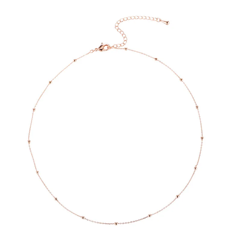 

Europe and America Minimalist Rose Gold Coated Interval Beaded Short Choker Necklace for Women Girls Wedding Party Charm Jewelry