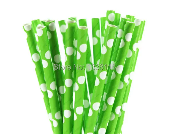 Paper Straws - Green & White Polka Dots