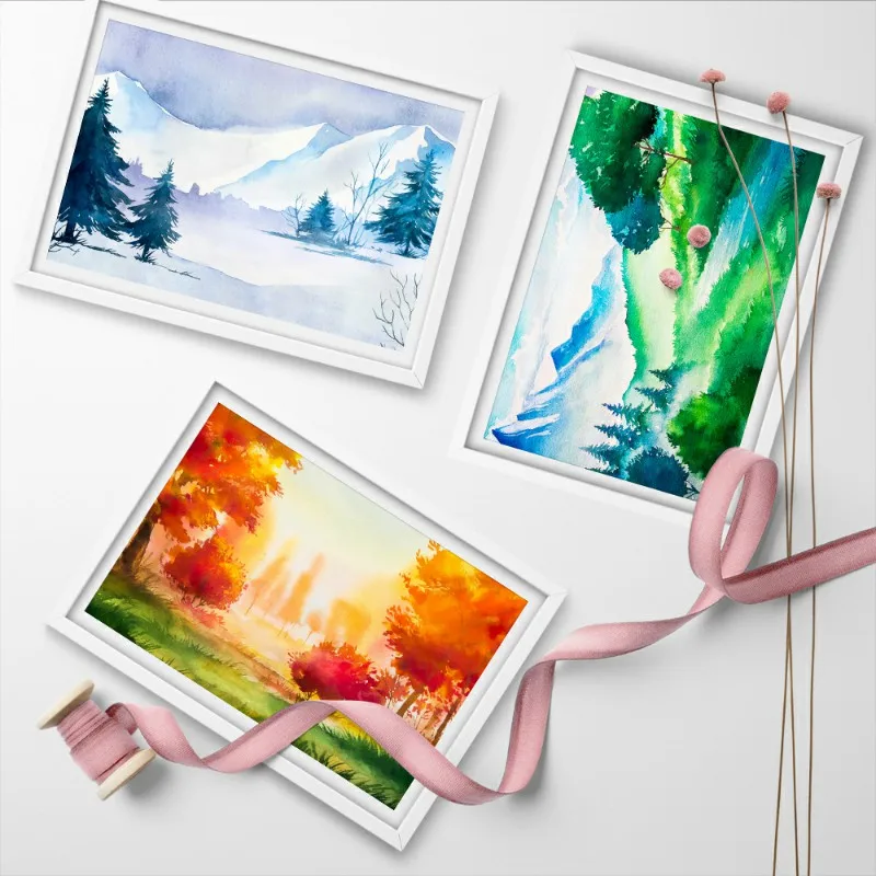 

Wall Art Picture Bright Watercolor Landscape Painting Trees Mountain Canvas Painting Posters And Prints Home Decor No Framed