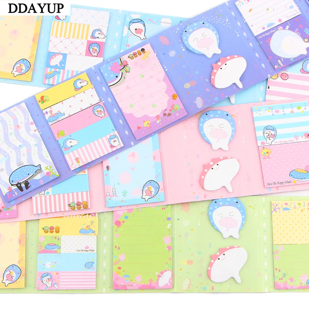 

Cute Whale Fish 6 Folding Memo Pad Sticky Notes Paper Craft Bookmark Stationery School Office Supply Notepads