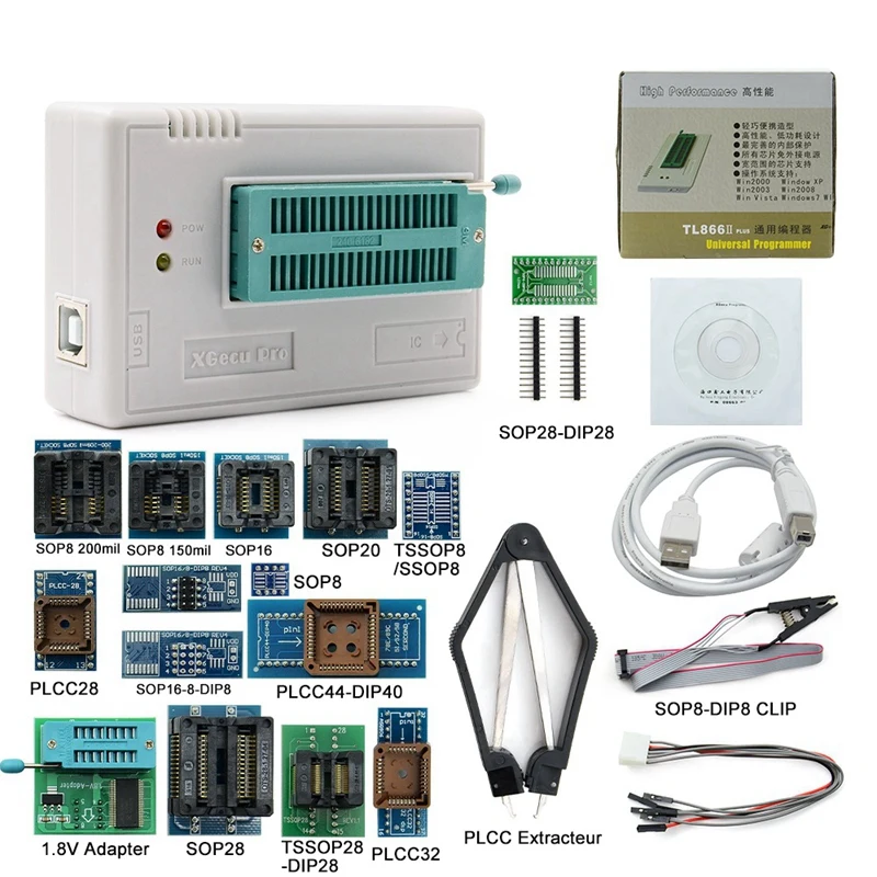 Новейшая модель; V8.33 Tl866Ii плюс универсальный программер MiniPro Tl866 Nand Flash AVR PIC Биографические очерки Usb программист + 17 шт. адаптер