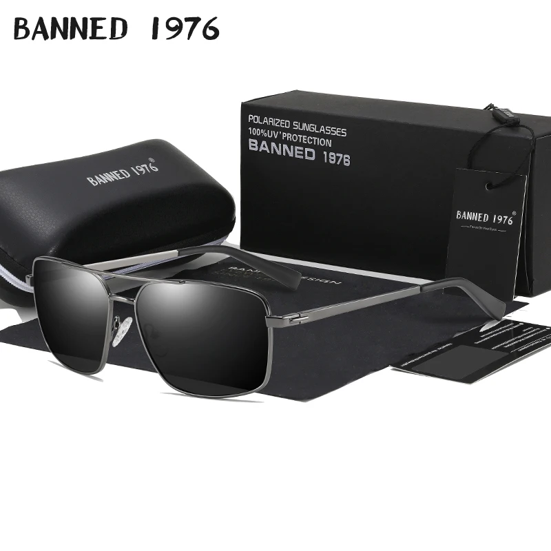 

2019 Original Box HD Polarized Mens Sunglasses Cool fashion metal Sun Glasses Square Goggle Eyewear For Men Female driving shade