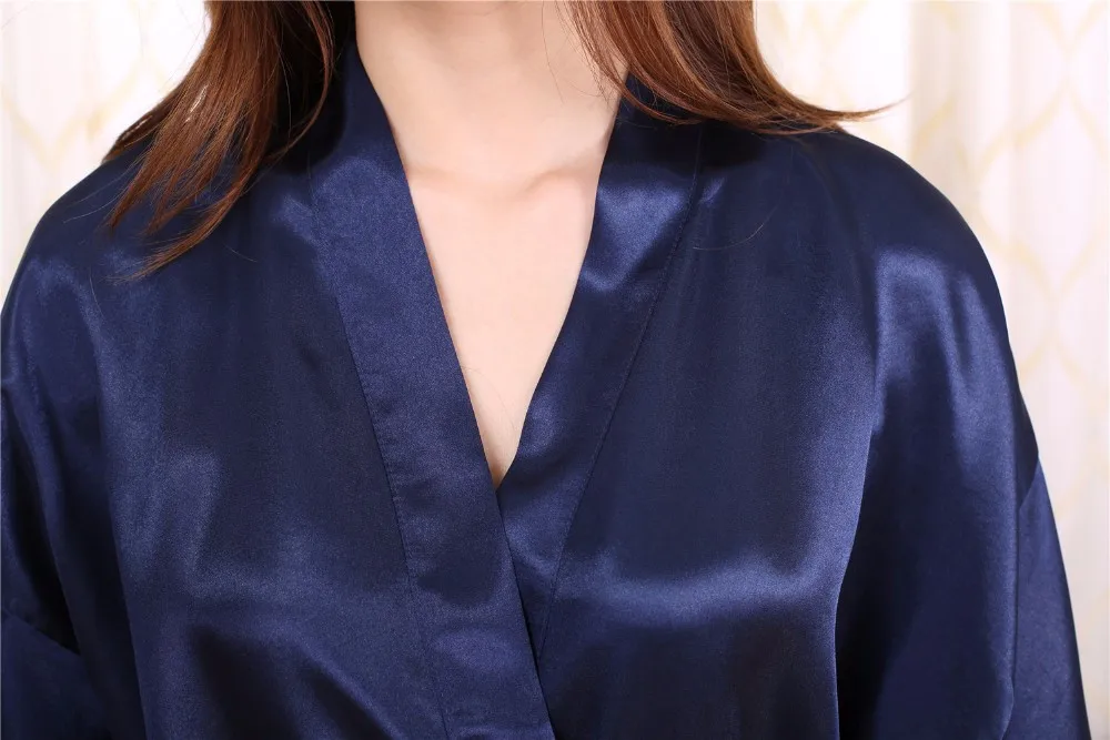 Военно-морского флота темно-синий китайский Для женщин шелковый халат из вискозы мини короткое нижнее белье-кимоно для ванной ночная