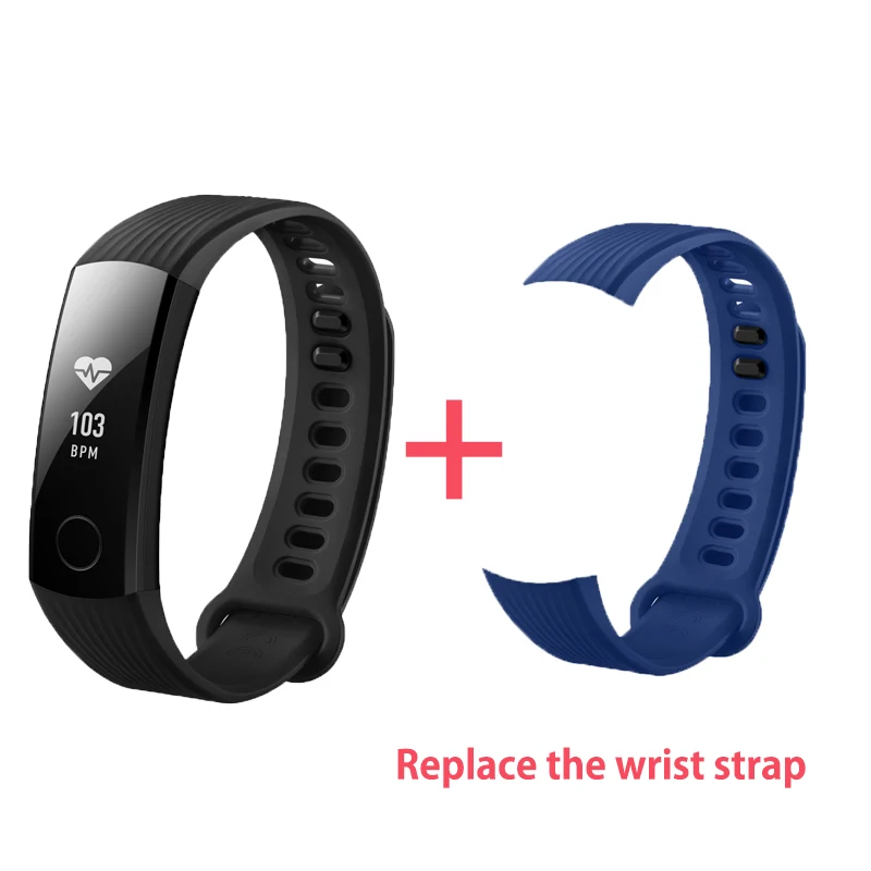 Смарт-браслет huawei Honor Band 3 для плавания 5ATM 0,9" OLED экран Сенсорная панель монитор сердечного ритма Push Message - Цвет: black and blue