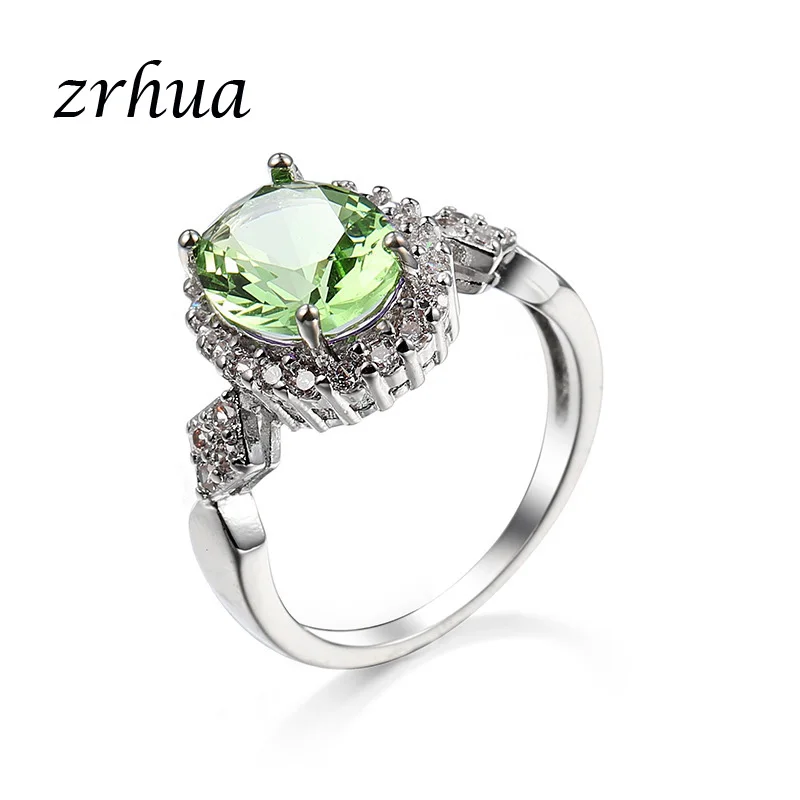 light green ZRHUA для женщин Мода 925 пробы серебряные ювелирные изделия кольца для свадьбы/Engagements Большая распродажа палец 4 зубцами фианит - Цвет основного камня: light green