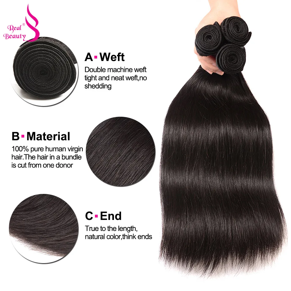 real beauty brazilian straight hair bundles with 13X4 lace frontal 3 bundles non-remy human hair with ear to ear closure (7)