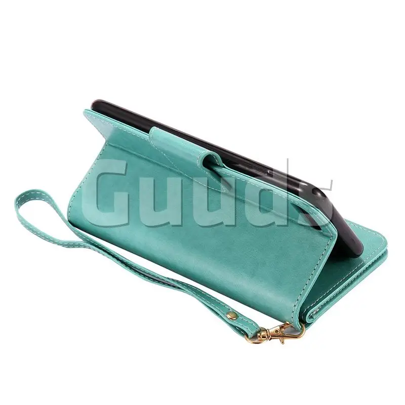 Embossing Cat Girl 9 Card Leather Wallet Case for iPhone 8 Plus / 7 Plus 7P(5.5 inch) - Green