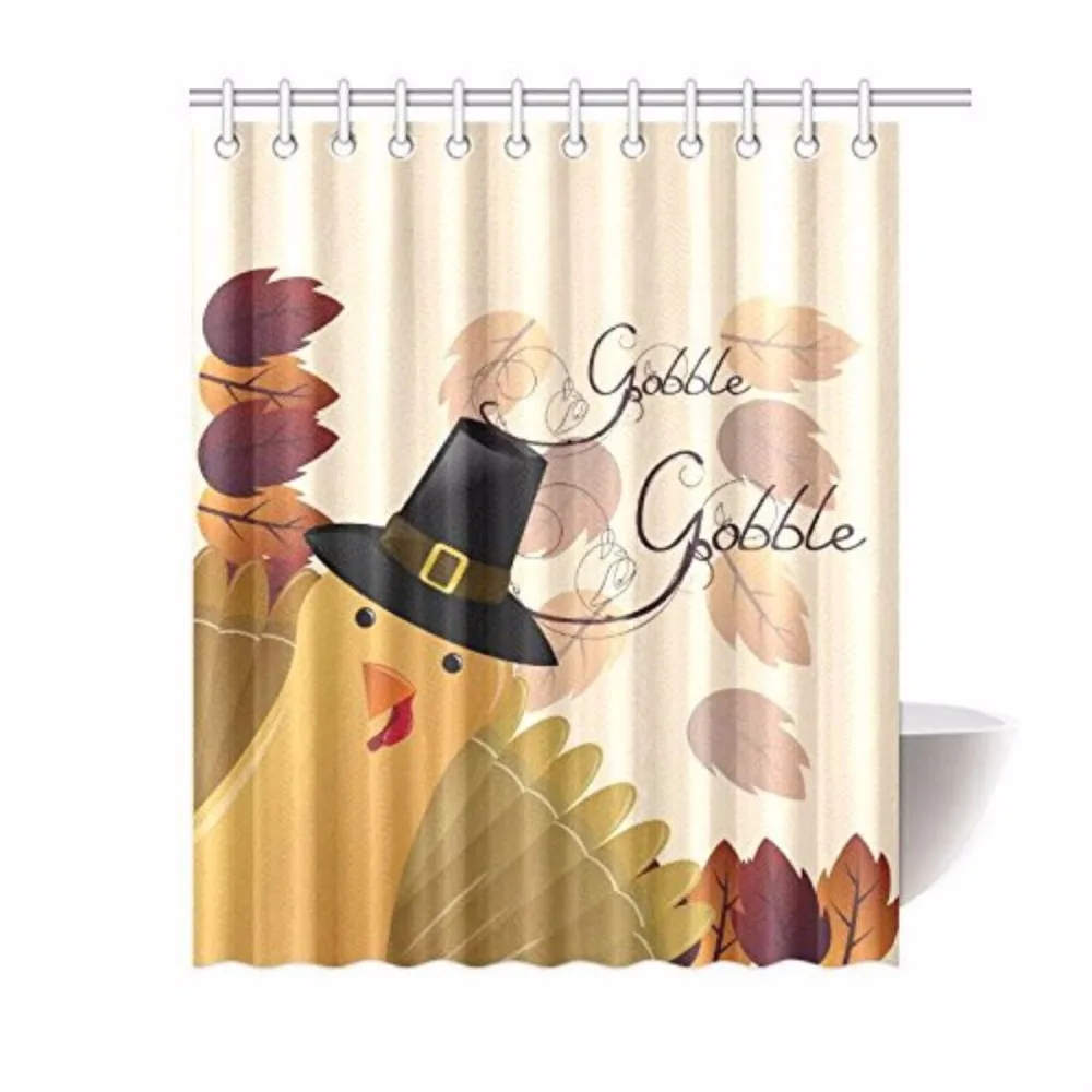 Autumn Turkey Gobble Custom Shower Curtain 100 Polyester Waterproof Bathroom decor Polyester