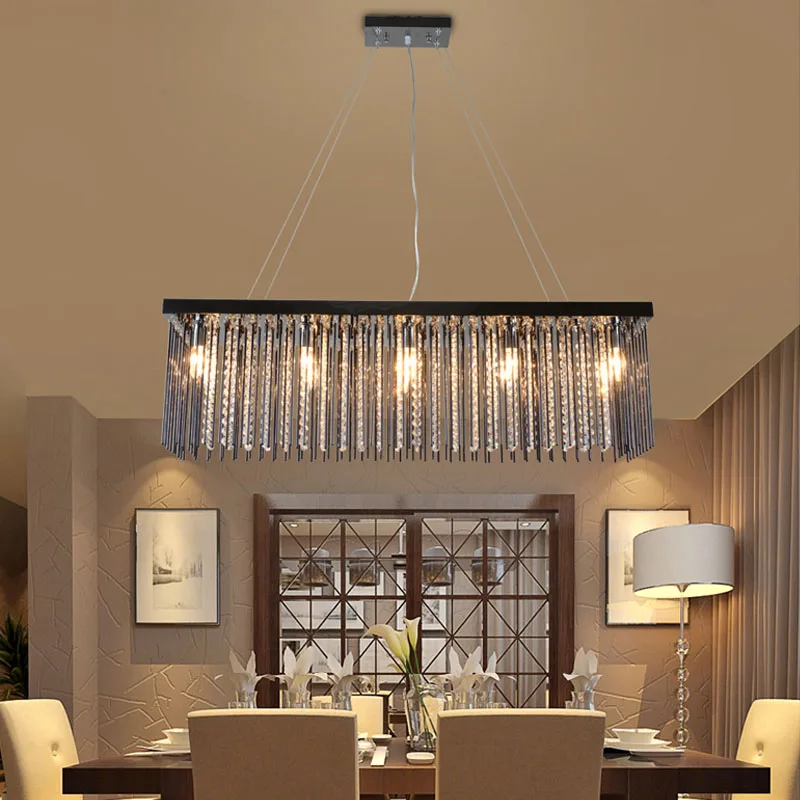 Crystal Lamp Rectangular Dining Room Pendant Lights Hotel Dining Hall