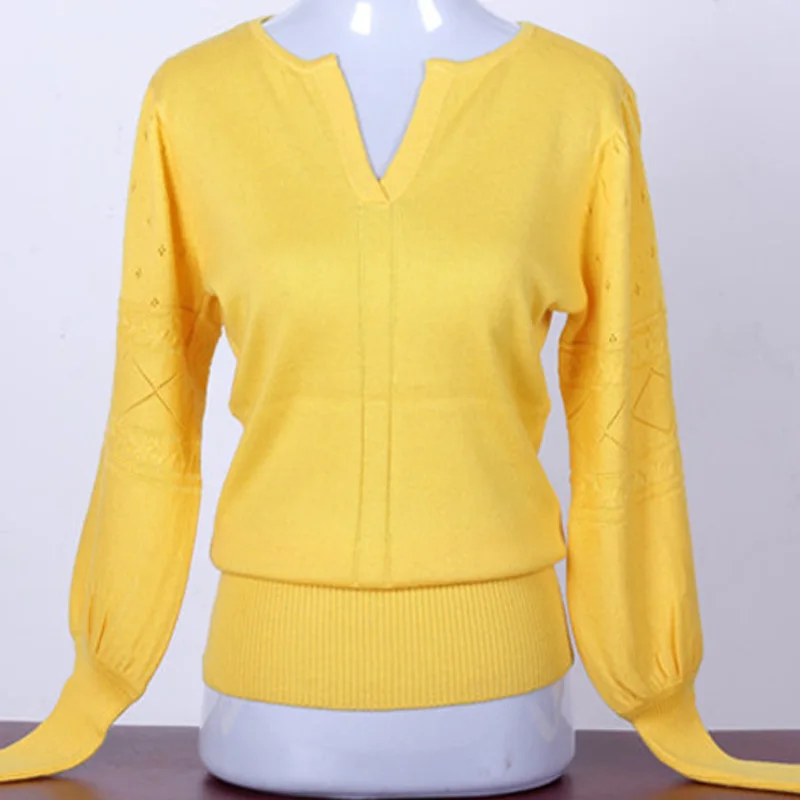 Женские кашемировые свитера и пуловеры с длинными рукавами-фонариками, женская одежда Artkas, осенний и зимний теплый свитер, повседневные джемперы - Цвет: Yellow