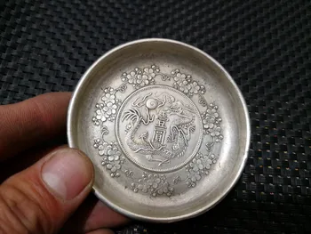 

CHINEA FOLK old Carved Tibetan silver plate One dollar dragon coin ornaments A