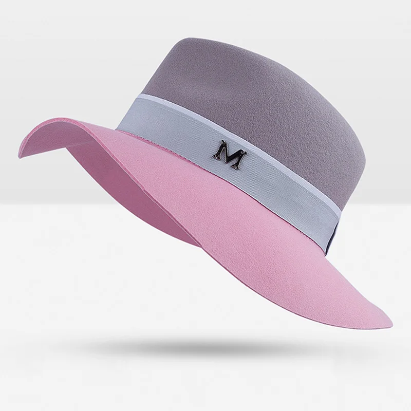 Шерстяная фетровая шляпа с широкими полями, брендовая винтажная элегантная дамская шляпа Федора в британском стиле для женщин, Женская Весенняя зимняя летняя - Цвет: D