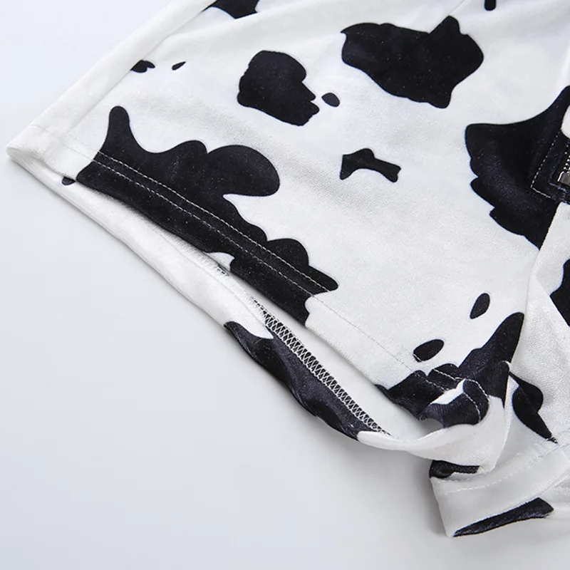 Harajuku винтажные ins/Популярная одежда рисунком коровы printting бархат летнее кольцо на