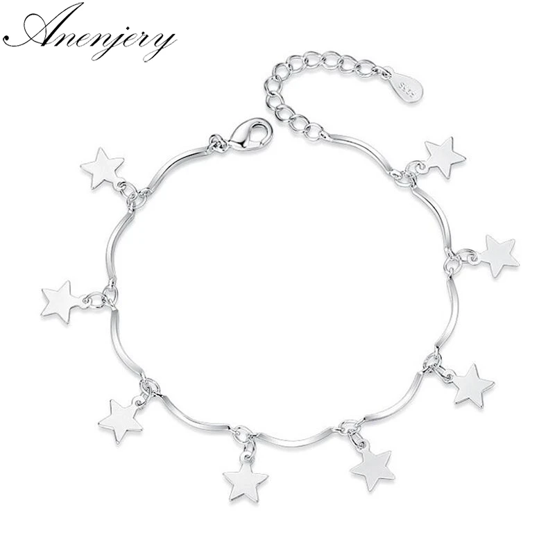 Anenjery браслеты и браслеты из стерлингового серебра 925 пробы для женщин, Стерлинговое серебро, ювелирные изделия, прекрасный браслет со звездой, pulseira S-B113