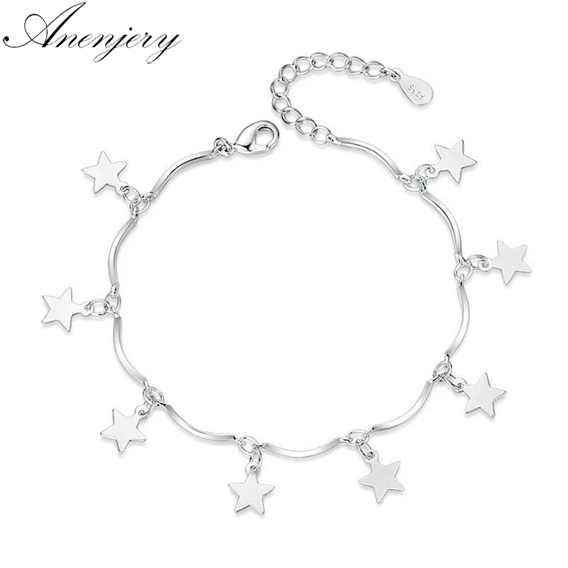 

Anenjery 925 Sterling Silver Bracelets & Bangles For Women Sterling-silver-jewelry Lovely Star Bracelet pulseira S-B113