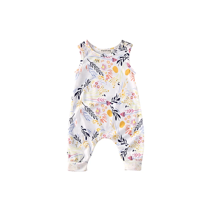 

2017 0-24M Newborn Toddler Baby Girls Cotton Fashion Cute Sleeveless O-Neck Covered Button Print Romper Outfit Summer Party