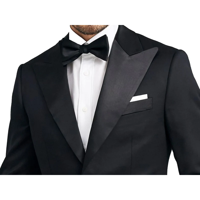Shenrun Tailor-Made Suits For Men 2 Pieces Wool Tailored Suit Black Satin Peak Lapel Custom-Made Suit Men Tuxedo Supplier