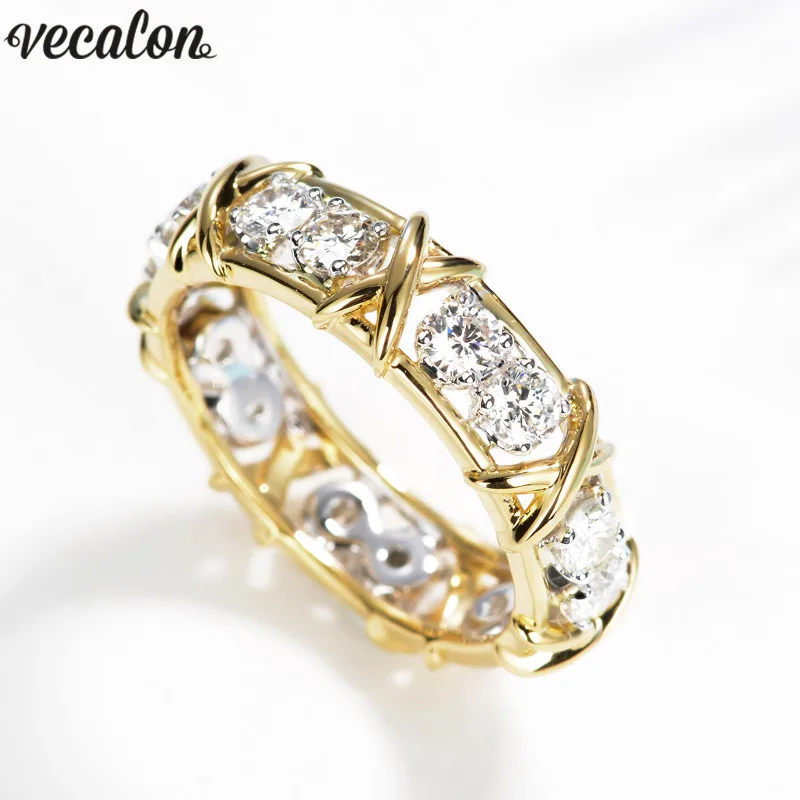 Vecalon Бесконечность влюбленных Кольцо AAAAA Циркон Cz свадебные кольца для мужчин и женщин желтое золото Заполненные Свадебные обручальные кольца подарок
