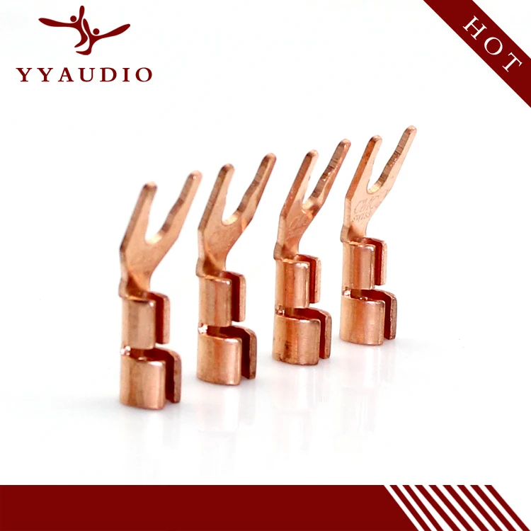 

Free Shipping YYAUDIO 10 pcs Good Quality Y Type Red Copper Speaker Plugs Audio Screw Fork Spade Connector Adapter for 6mm Cable