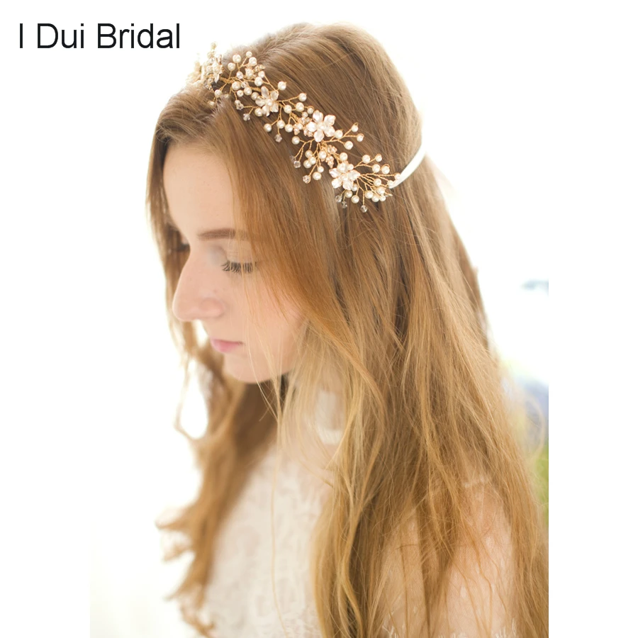 

Handmade Crystal Pearl Silver Gold Bridal Headwear Bride Headband Hat Tie backs