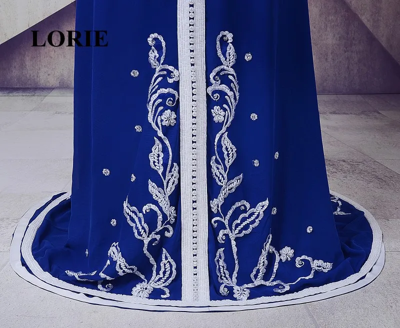 LORIE Королевского синего цвета Вечерние платья марокканский кафтан v-образный вырез трапециевидной формы шифон Вышивка бисером с жемчугом мусульманское платье для выпускного вечера платье из Дубаи