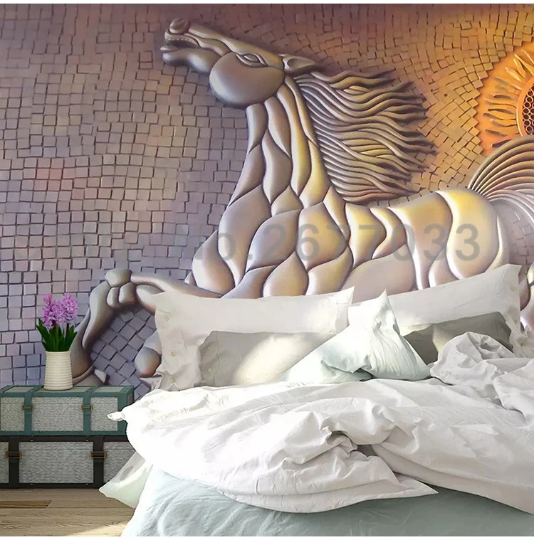 3D Большая фреска креативный 3D Золотой Рельефный бег "лошадь" обои рулон гостиной диван фон Настенный декор Фреска настенная ткань