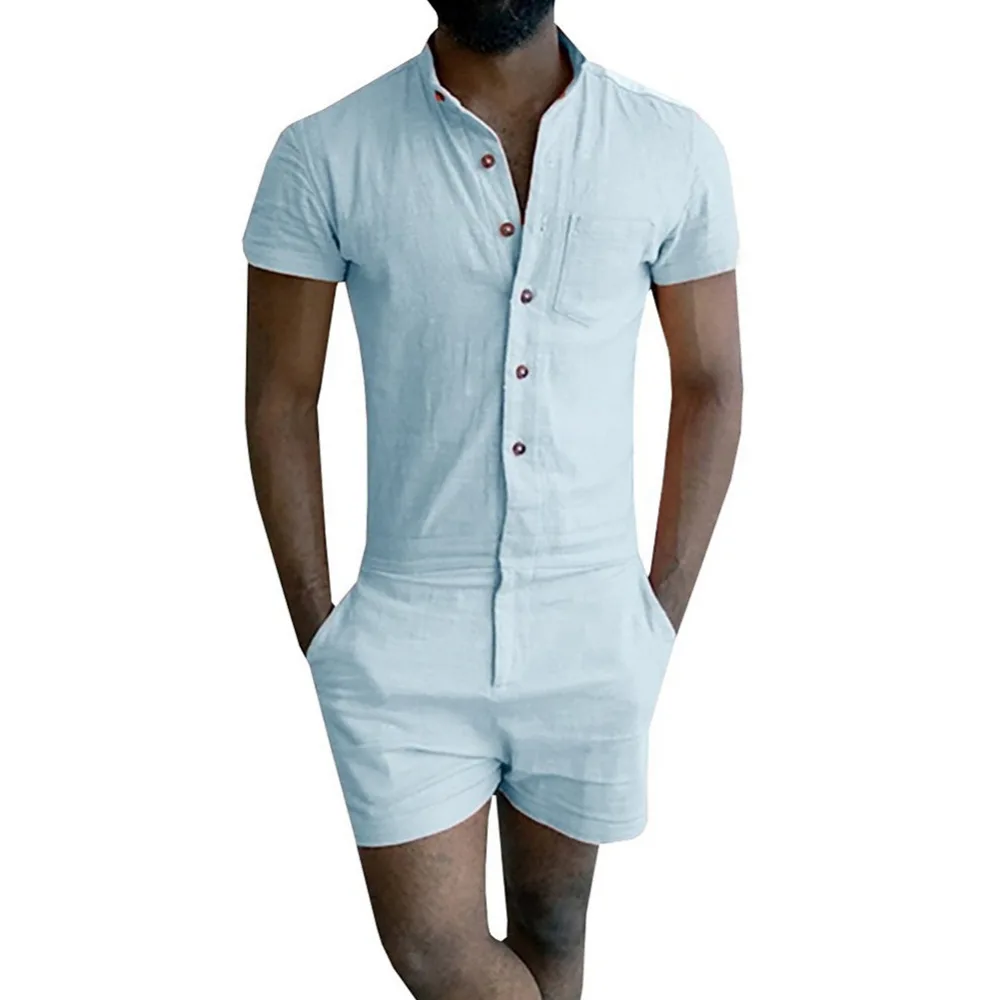 Мужские штаны на молнии Комбинезоны летние модные с коротким рукавом комбинезоны мужские растягивающийся костюм однобортный Короткие