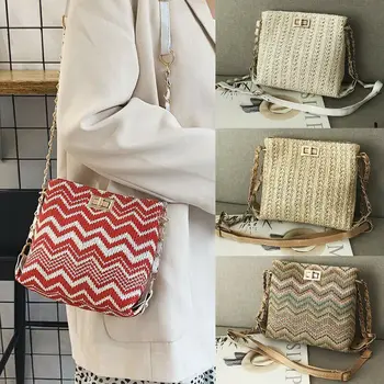 

NoEnName Frauen-Crossbody-Umhängetasche Woven Rattan Knitted Straw Messenger Satchel Handbag Bucket Bag