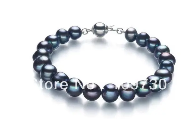 

00511 HUGE TAHITIAN GENUINE BLACK PERFECT ROUND AAA PEARL BRACELET 7.5