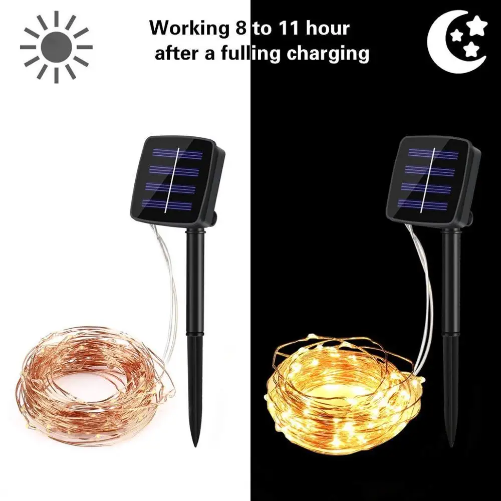 Solar LED String Light 10M 100LEDs Copper Wire Starry String Light for Party Holiday Bottle Trees Garland Decoration Warm White