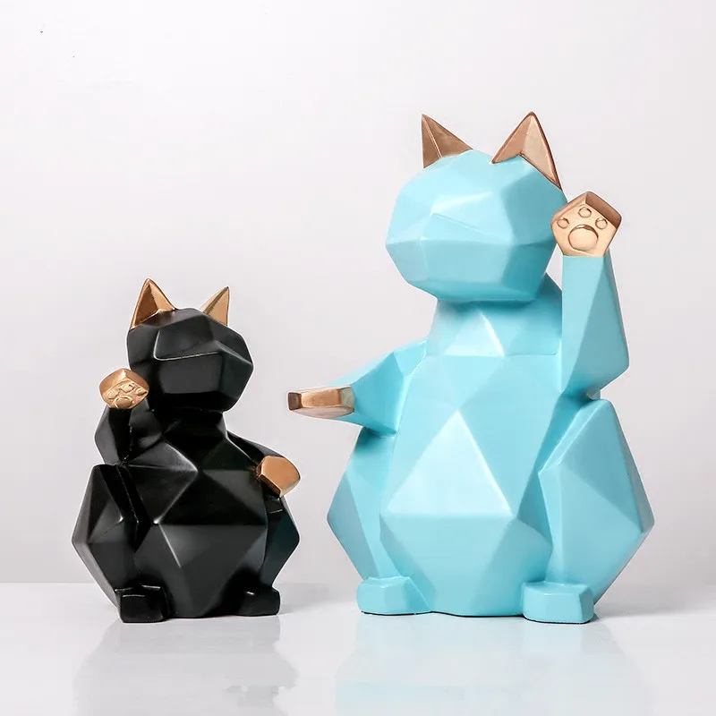 Современный абстрактный Черный Lucky скульптура кошки геометрический смолы
