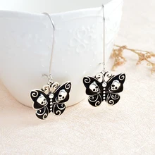 Esqueleto borboleta dark dangle brincos vintage retro preto danglers charme brincos de gota de ouvido feminino jóias presente