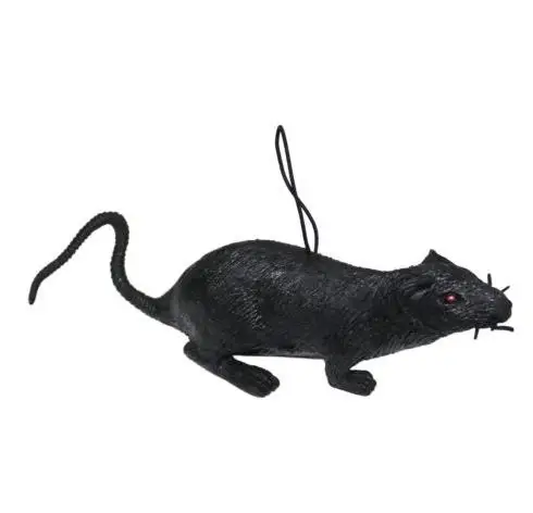 

Horror Black Rubber Halloween Rat Toy Party Decoration Hanging Decor Scary Squeaks Red Eyes Rats Science Lab Laboratory props