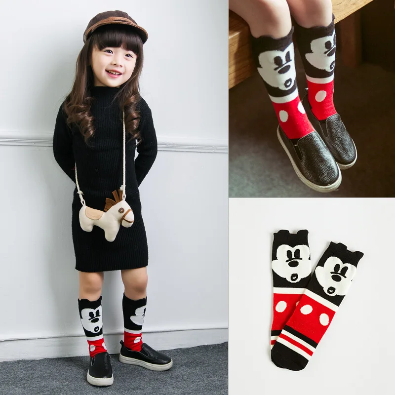 2016 New Cute Cartoon Children Socks Mickey Totoro Striped Pattern Unisex Boys Girls Knee Long Socks