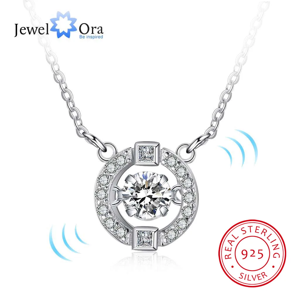 Rotatable Dancing Stone 925 Sterling Silver Pendants Necklaces Fashion Wedding Jewelry Best Gift For Mom (JewelOra NE101956)