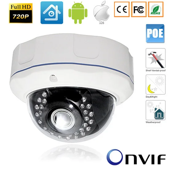 

CCTV 720P/960P/1080P IR Vandalproof Security Network Onvif 48V POE IP Camera Outdoor night version 2.8MM Lens Wide View