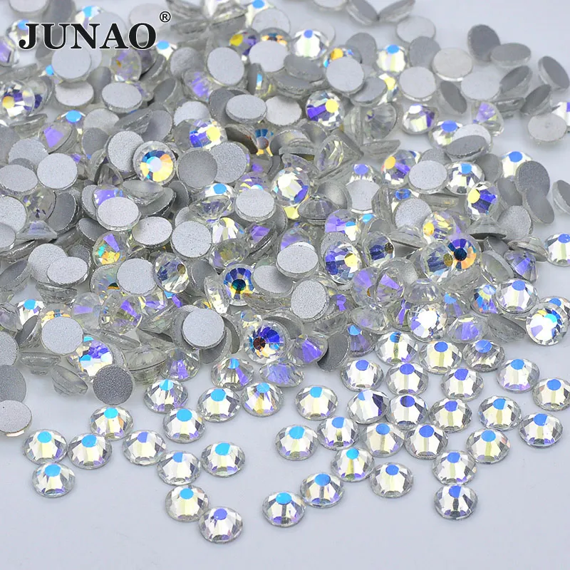 JUNAO ss 10 12 16 20 Прозрачные Стразы для ногтей из прозрачного стекла AB круглые камешки