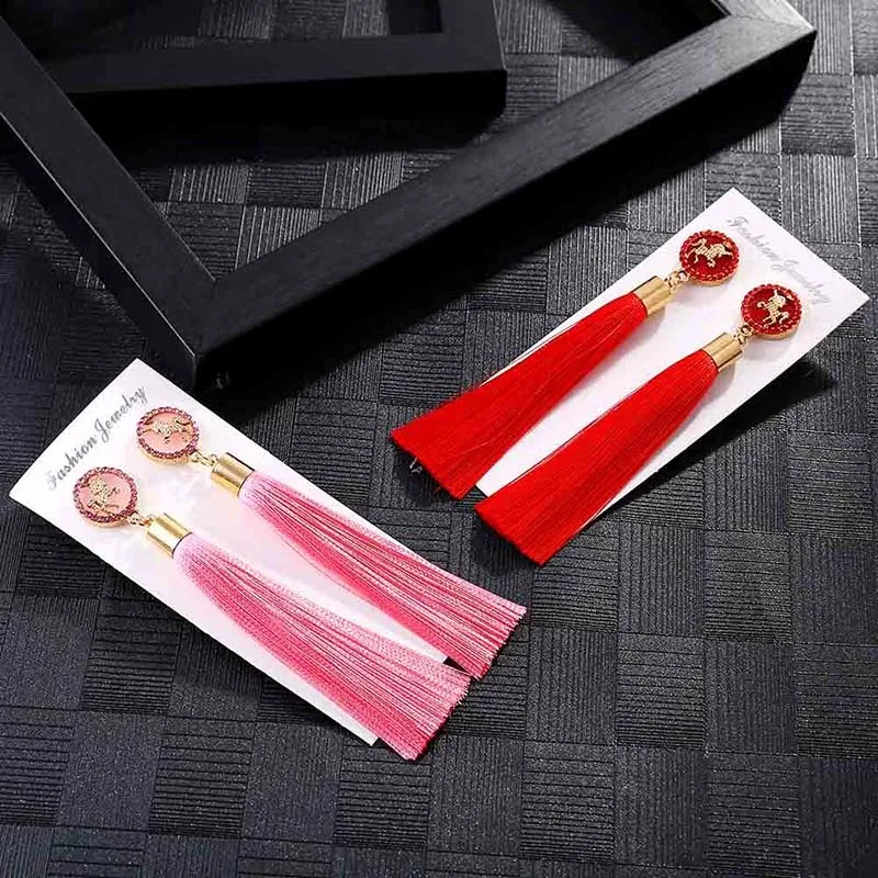 IMG_4001 Trendy Drop Earrings WomenLongBohemianDangleBlueBalckMetalBohoGold Tassel Earrings 2018 Jewelry