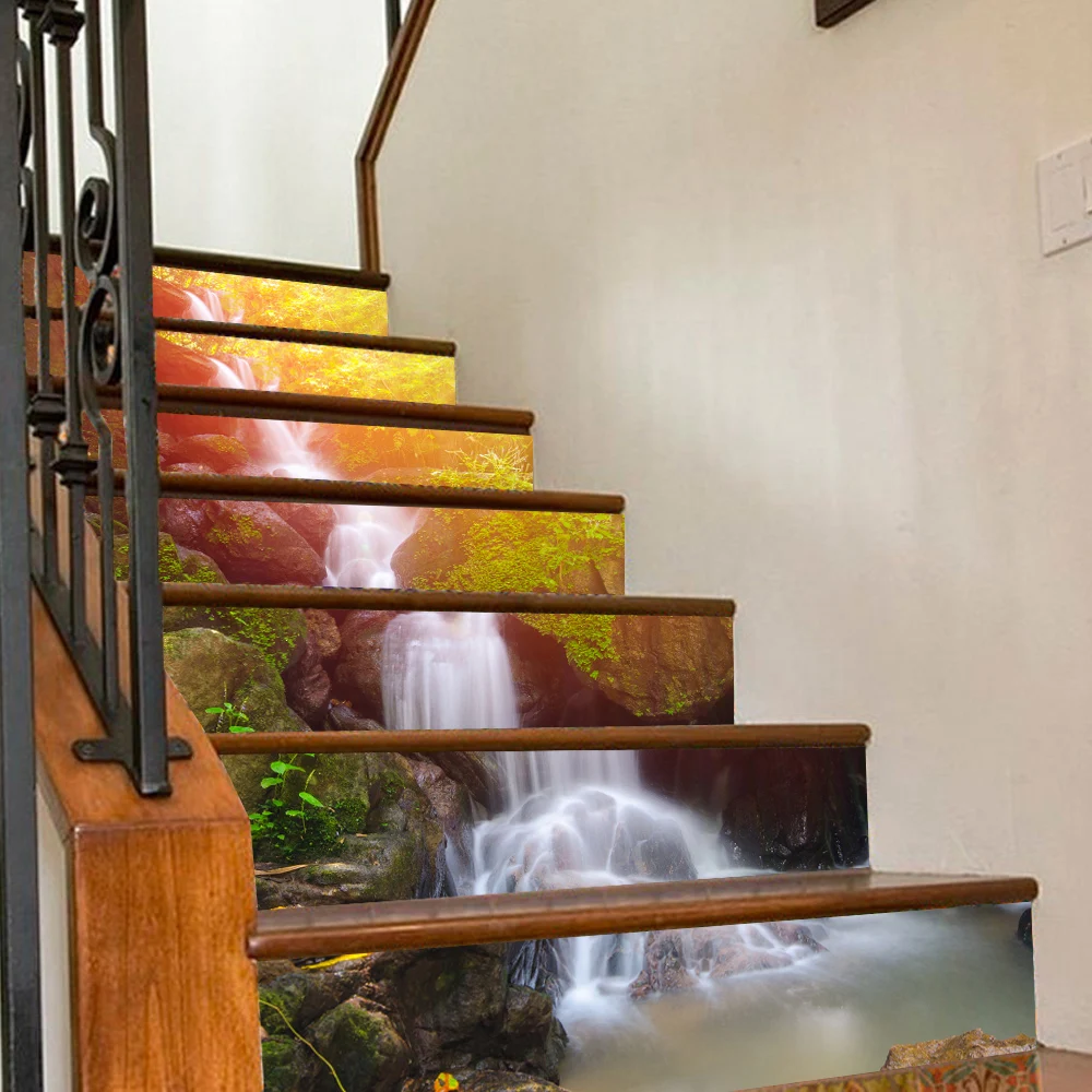 6 шт./партия 3D пейзаж самоклеящиеся лестницы стояки Наклейка Фреска Наклейка для лестницы водонепроницаемые домашние обои декор лестницы наклейка