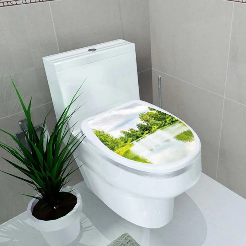 3D Scenery Homer Decor Creative Landscape Toilet Seat Stickers Vinyl Wall sticker Washroom Decals Waterproof Removable Wallpaper (2)