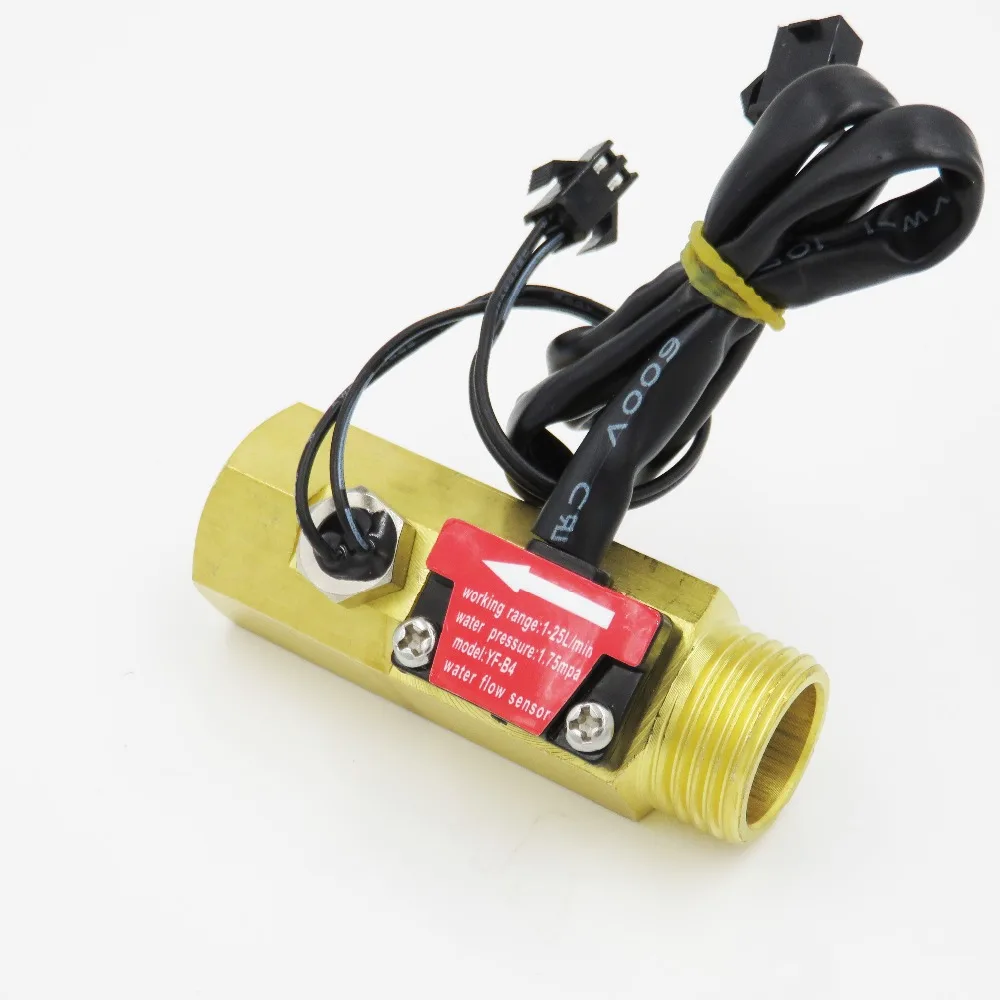 Water Flow Sensor Meter Counter Indicator Turbine Hall Flowmeter with Temperature Probe YF-B4 DN15 G1/2'' 1-25L/Min